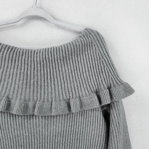 Lane Bryant Sweater Womens 18 Gray Wide Neck Off Shoulder Ruffle Beaded Ribbed - Picture 12 of 12